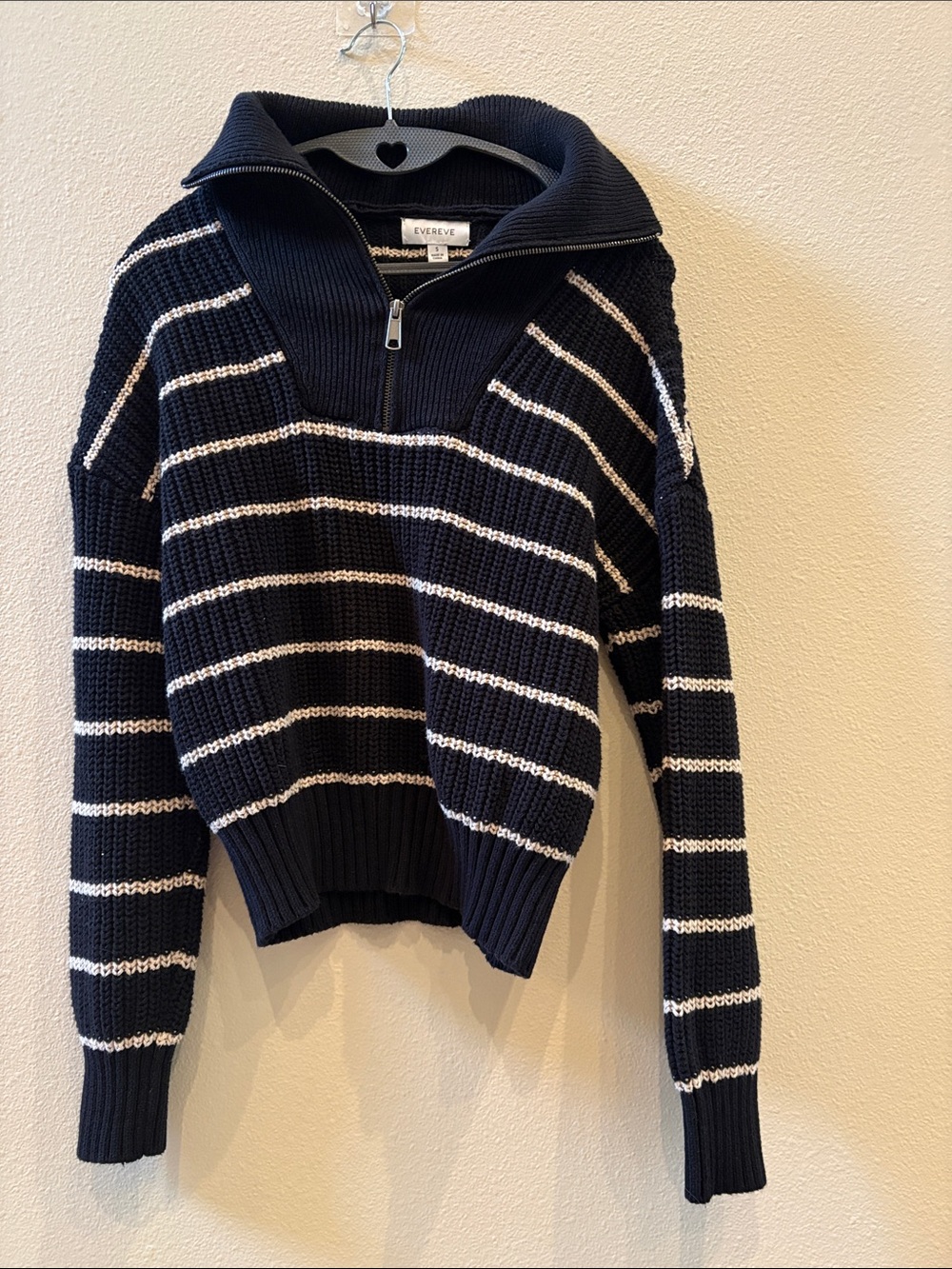 Evereve Black and Tan Stripe Half-Zip Knit Sweater